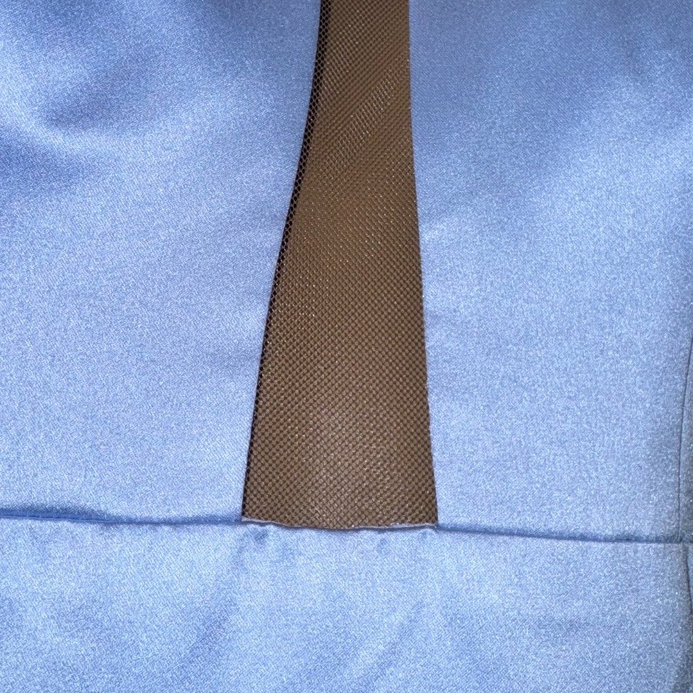 Baby blue mesh v cutout long formal prom dress with halter neckline - Picture 6 of 7
